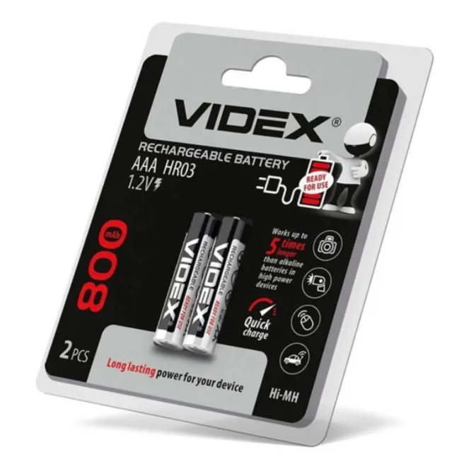 Батарейка "Videx" Rechargeable AAA HR03 1.2V 800 mAh уп.2шт