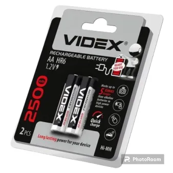 Батарейка &quot;Videx&quot; Rechargeable AA HR6 1.2V 2500 mAh уп.2шт