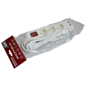 Подовжувач касетний Grunhelm GS3W2MUSB + USB 2 гнізда, 2м. (3 гнізда)