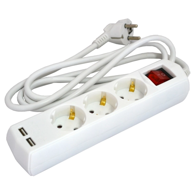 Подовжувач касетний Grunhelm GS3W2MUSB + USB 2 гнізда, 2м. (3 гнізда)
