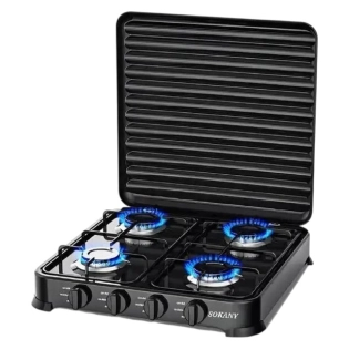 Плита газова настільна на 4 конфорки з кришкою Sokany SK-6004 Black