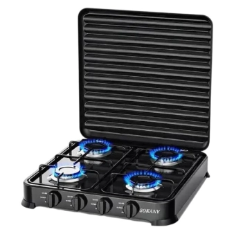 Плита газова настільна на 4 конфорки з кришкою Sokany SK-6004 Black